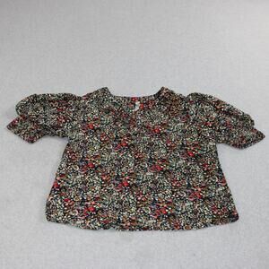 Citrus Designed By Called To Surf Shirt Women XS Black Floral Puff Sleeve Boho